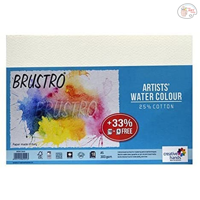 Brustro Artists Watercolour Paper, 300 GSM, A5-25% Cotton, Cold Pressed, 18 + 6 Sheets Free - Image 4