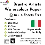 Brustro Artists Watercolour Paper, 300 GSM, A5-25% Cotton, Cold Pressed, 18 + 6 Sheets Free - Image 3