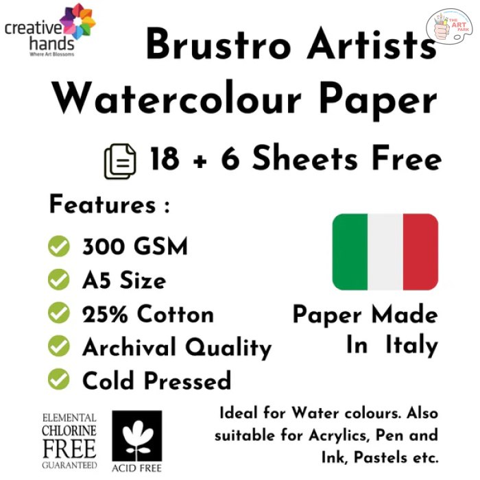 Brustro Artists Watercolour Paper, 300 GSM, A5-25% Cotton, Cold Pressed, 18 + 6 Sheets Free - Image 3