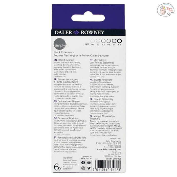 Daler Rowney Simply Black Fineliners Set of 6 - Image 2