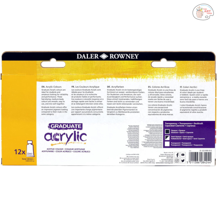 DALER & ROWNEY GRADUATE ACRYLIC COLOUR SET 12 x 22 ML - Image 2