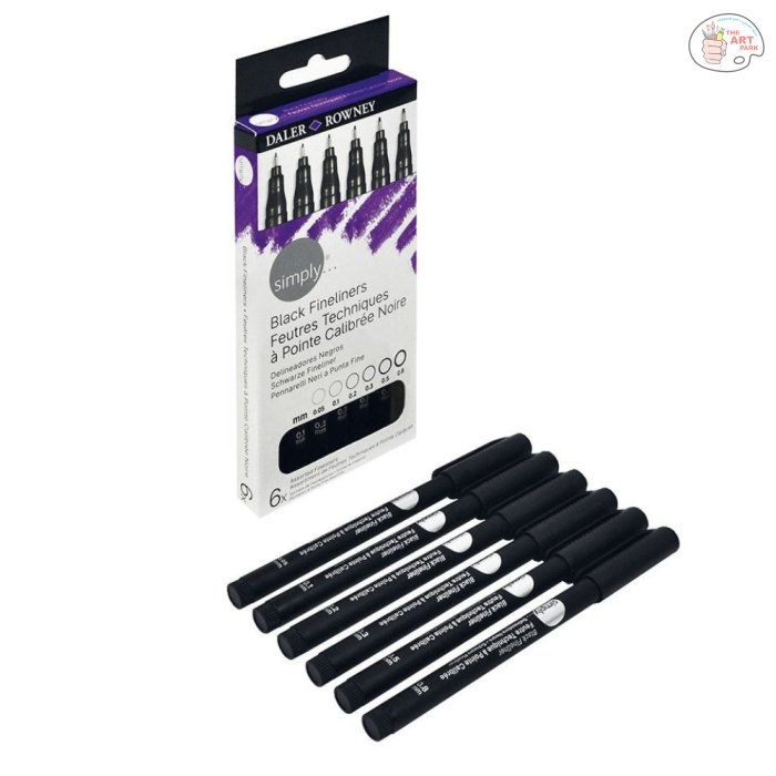 Daler Rowney Simply Black Fineliners Set of 6 - Image 3