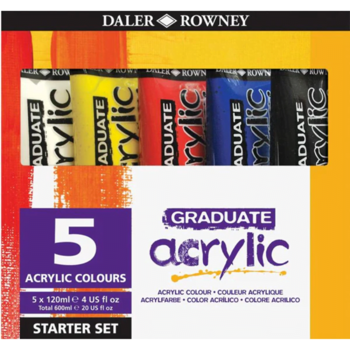 Daler & Rowney Georgian Studio Oil Colour Set (6 Shadesx22 ml) (21) Daler-Rowney Graduate Acrylic Colour Paint Tube Starter Set (5x120 ml) - Image 1