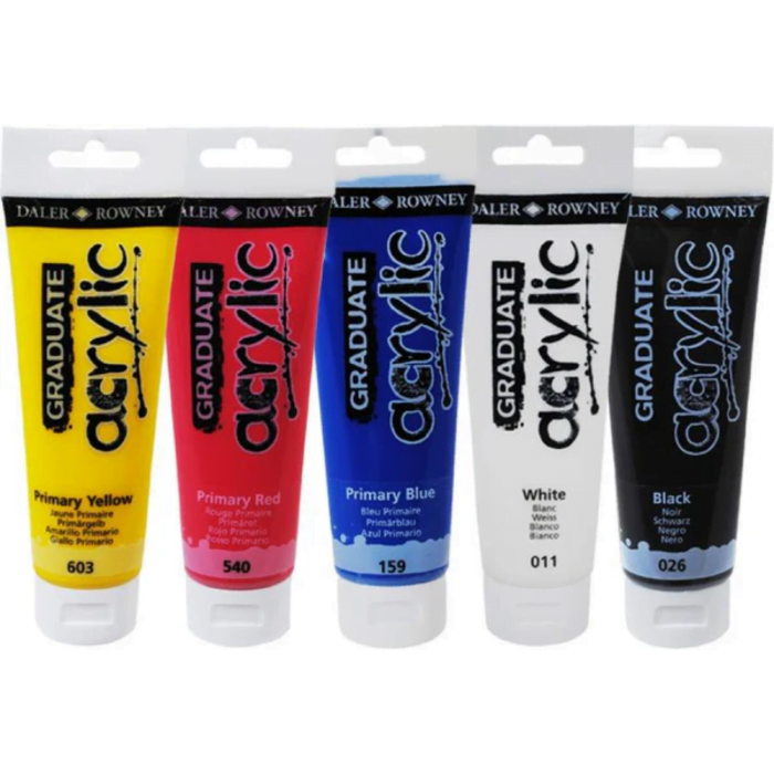 Daler-Rowney Graduate Acrylic Colour Paint Tube Starter Set (5x120 ml) - Image 2