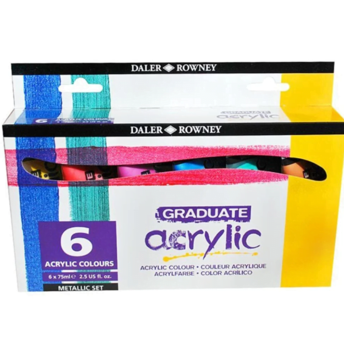 Daler & Rowney Georgian Studio Oil Colour Set (6 Shadesx22 ml) (28) Daler Rowney Graduate Acrylic Metallic Colors Set of 6x75ML - Image 1