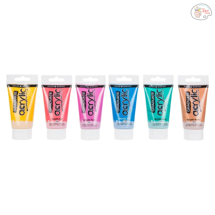 Daler Rowney Graduate Acrylic Metallic Colors Set of 6x75ML - Image 2