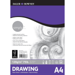 Daler-Rowney Simply Drawing Paper, Lightly Textured, 120 gsm, 75lb, Pad, Glued 1 Side, A4 - approx. 8.3 x 11.7in - 21 x 29.7 cm, White, 50 Sheets