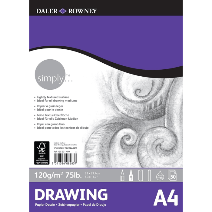 Daler & Rowney Georgian Studio Oil Colour Set (6 Shadesx22 ml) (3) Daler-Rowney Simply Drawing Paper, Lightly Textured, 120 gsm, 75lb, Pad, Glued 1 Side, A4 - approx. 8.3 x 11.7in - 21 x 29.7 cm, White, 50 Sheets - Image 1