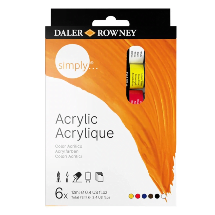 Daler & Rowney Georgian Studio Oil Colour Set (6 Shadesx22 ml) (36) Daler-Rowney Simply Acrylic Color Tube Set (6 Multicolor Tubes x 12ml) - Image 1