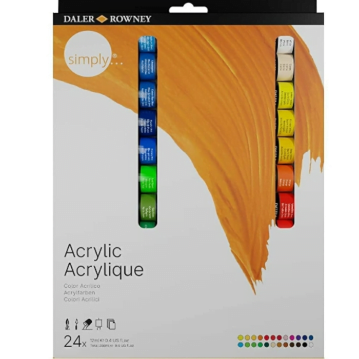 Daler & Rowney Georgian Studio Oil Colour Set (6 Shadesx22 ml) (38) Daler-Rowney Simply Acrylic Color Tube Set (24 Tubes x 12ml) - Image 1