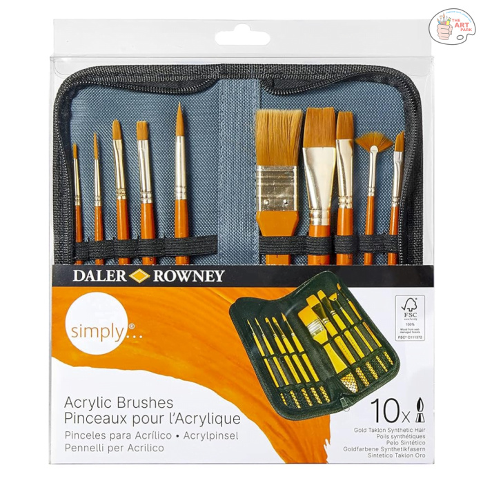 Daler & Rowney Georgian Studio Oil Colour Set (6 Shadesx22 ml) (4) Daler Rowney Simply Taklon Paint Brush Set and Zip Case (Gold) - Set of 10 Brushes - Image 1