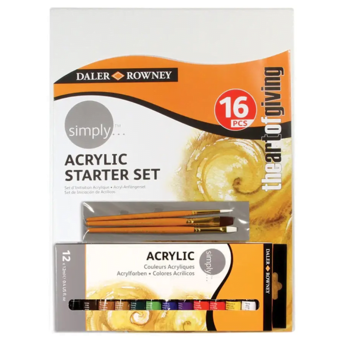 Daler & Rowney Georgian Studio Oil Colour Set (6 Shadesx22 ml) (40) DALER ROWNEY Simply 16Pcs Acrylic Starter Set With 3 Brushes & 1 Canvas (Set of 1, 12 Tubes) - Image 1