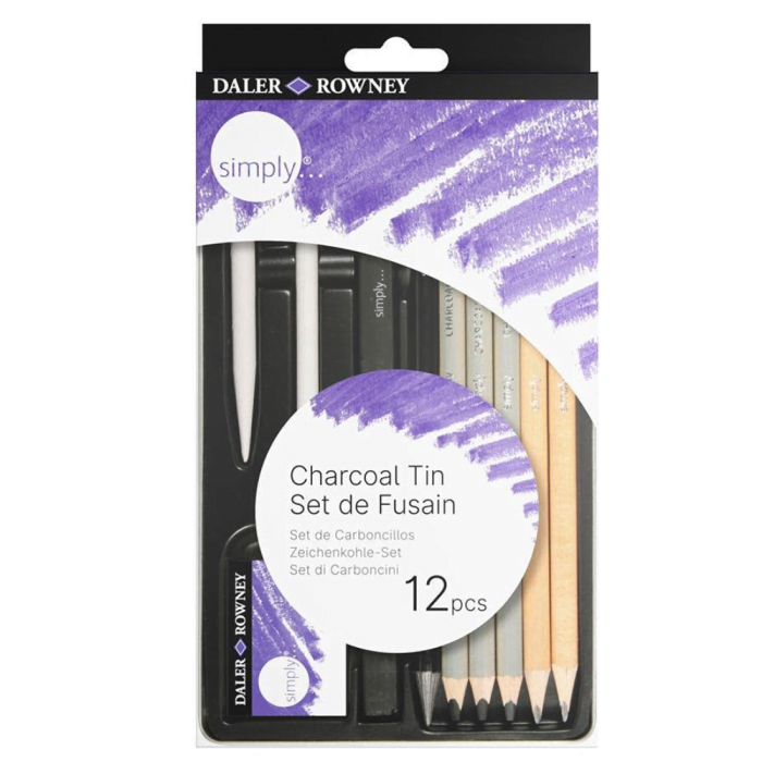 Daler & Rowney Georgian Studio Oil Colour Set (6 Shadesx22 ml) (58) Daler Rowney Simply Charcoal Tin - Set of 12 - Image 1