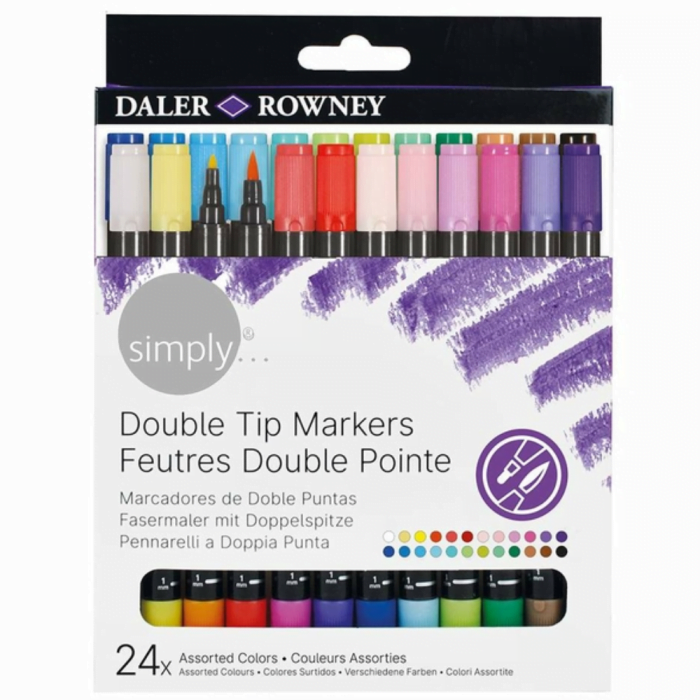 Daler & Rowney Georgian Studio Oil Colour Set (6 Shadesx22 ml) (63) Daler-Rowney Simply Dual Tip Artist Markers (Pack of 24) - Image 1