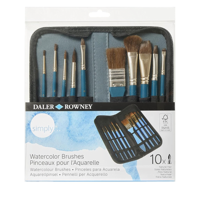 Daler & Rowney Georgian Studio Oil Colour Set (6 Shadesx22 ml) (7) Daler Rowney Simply Watercolour Natural Hair Brush Zip Case (10Pc) - Image 1