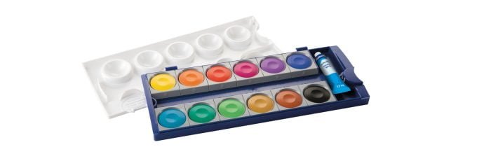 Pelikan Opaque Watercolor Paint Set, WATERCOLOUR CAKE, 12 Colors FREE Chinese White Tube - Image 6