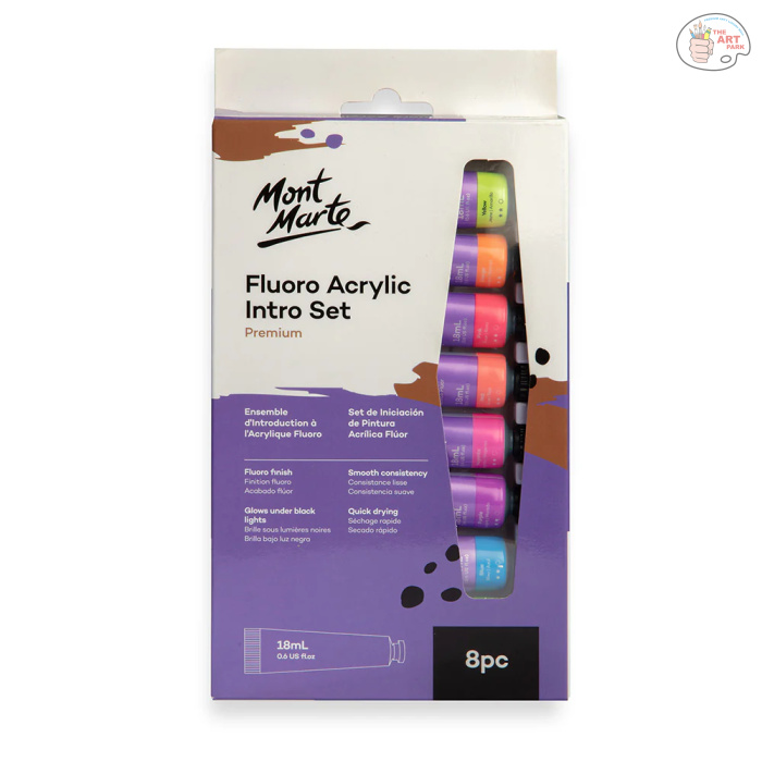 MONT MARTE Fluoro Acrylic Paint Intro Set Premium 8pc x 18ml (0.6 US fl.oz) - Image 1