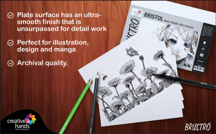 Brustro Ultra Smooth Bristol A3 Size Sheets, 250 GSM (Pack of 10 + 2 Free Sheets) - Image 4