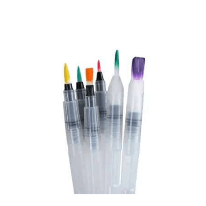 Brustro Aqua Squeeze Leak Proof Watercolor Brush Pen Assorted Set of 6 (3 of Each Flat & Round ) - Image 7