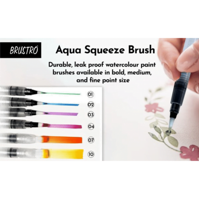 Brustro Aqua Squeeze Leak Proof Watercolor Brush Pen Assorted Set of 6 (3 of Each Flat & Round ) - Image 6