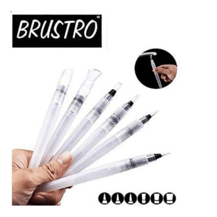 Brustro Aqua Squeeze Leak Proof Watercolor Brush Pen Assorted Set of 6 (3 of Each Flat & Round ) - Image 5