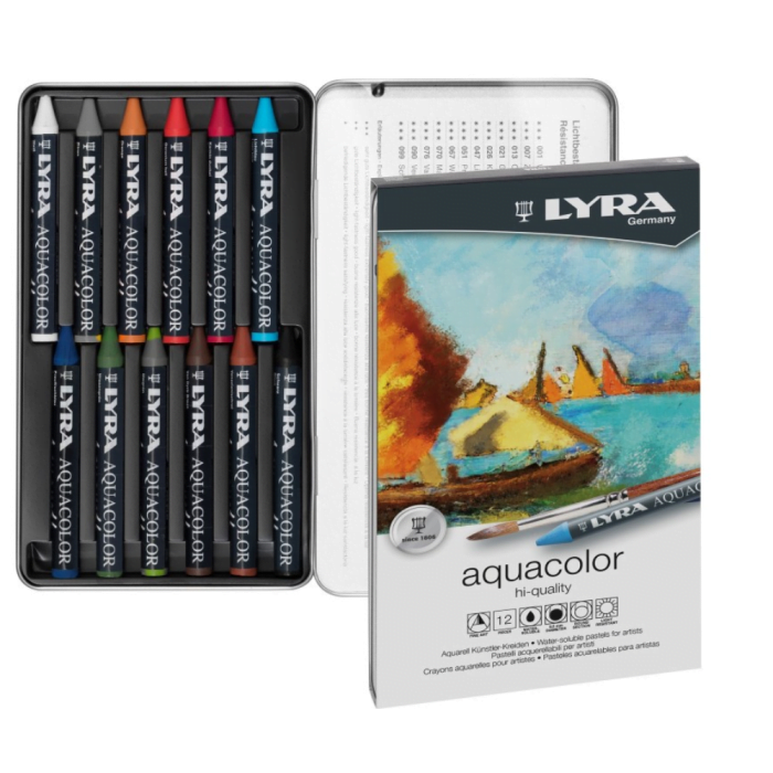 Untitled design (14) Lyra Aquacolor Watercolour Artist Crayons 12 Colours in Tin - Image 1