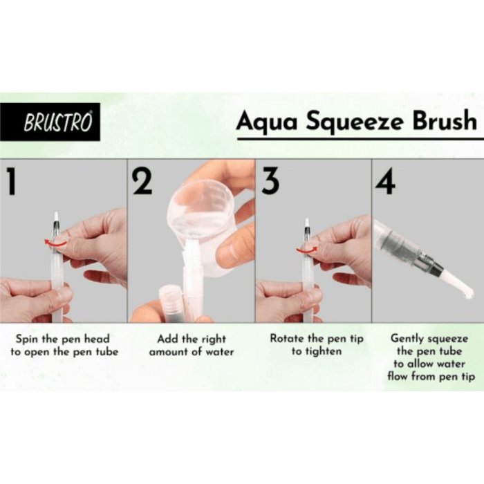 Brustro Aqua Squeeze Leak Proof Watercolor Brush Pen Assorted Set of 6 (3 of Each Flat & Round ) - Image 3