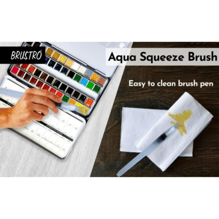 Brustro Aqua Squeeze Leak Proof Watercolor Brush Pen Assorted Set of 6 (3 of Each Flat & Round ) - Image 2