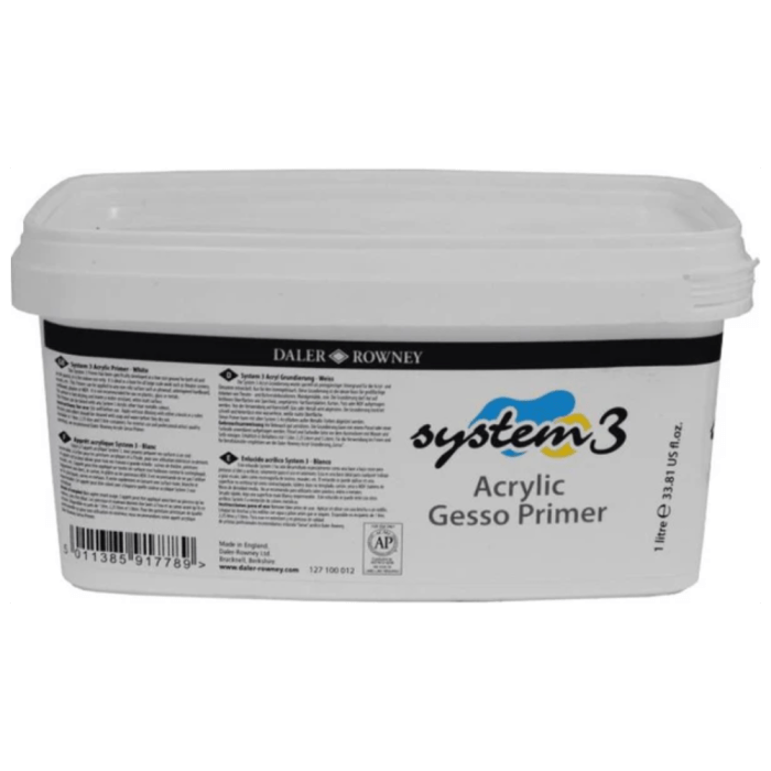 Untitled design (2) Daler-Rowney System3 Acrylic Colour Medium Gesso Primer (1Lt , White) - Image 1
