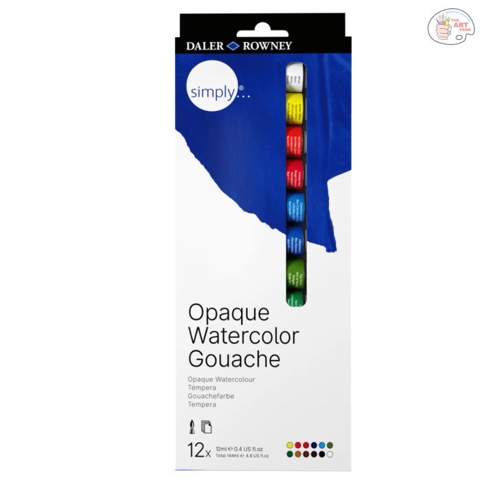 Untitled design (20) Daler-Rowney Simply Opaque Watercolour Paint, Aluminium Tube,12 ml, Cardboard Box, Set, 12 Assorted Colours - Image 1