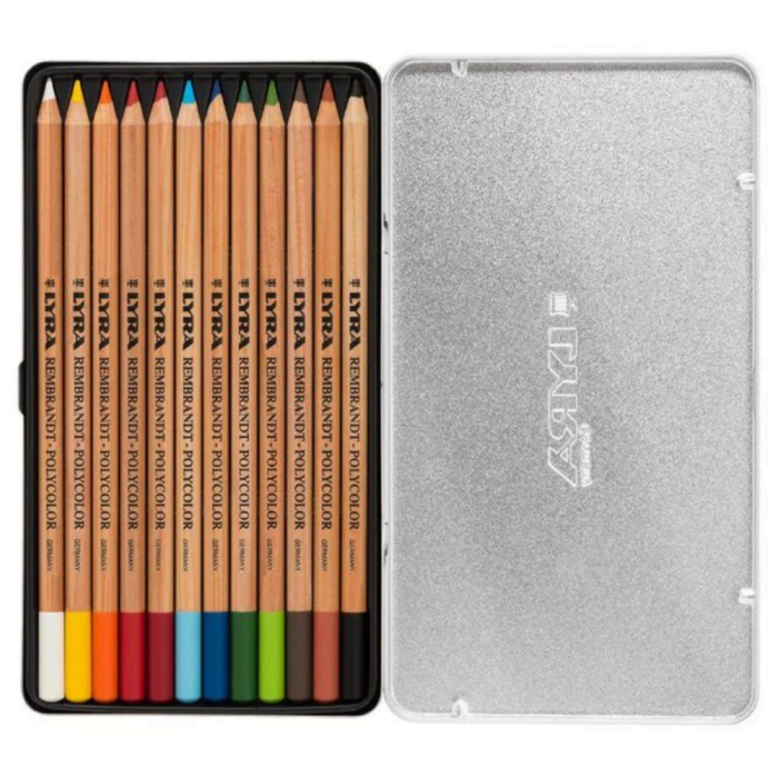 LYRA REMBRANDT POLYCOLOR 12 ASSORTED COLOURED PENCILS METAL CASE L2001120 - Image 2