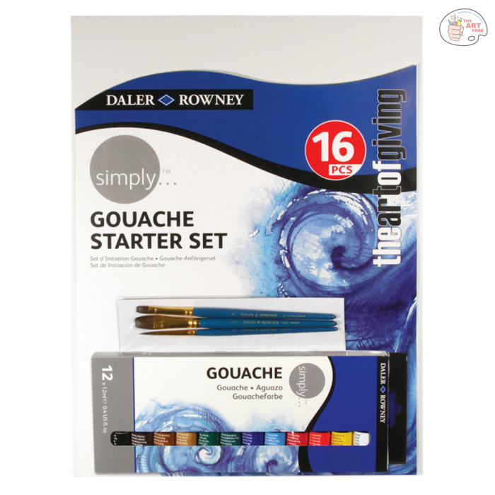 Untitled design (24) Daler Rowney Simply 16Pcs Gouache Starter Set with 3 Brushes & 1 Canvas (12 x 12ml Gouache Tubes, Multicolor) - Image 1
