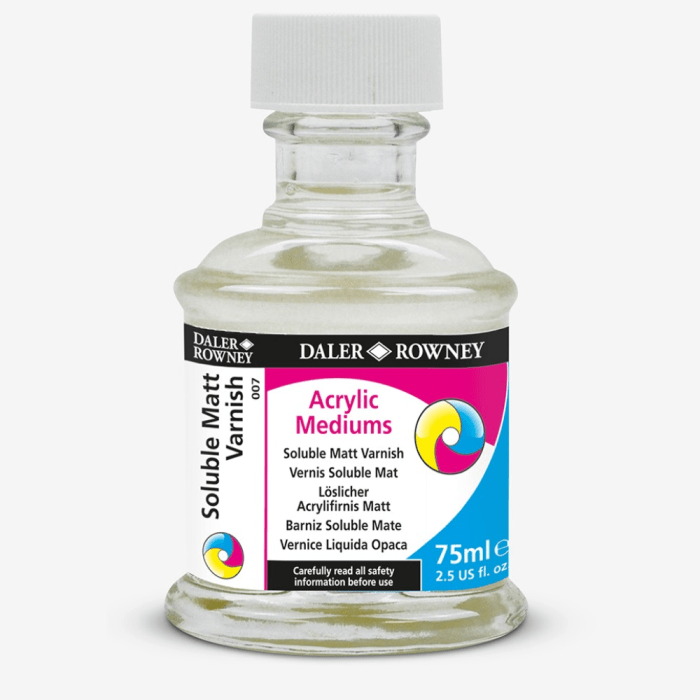 Untitled design (3) DALER ROWNEY ACRYLIC MEDIUM : SOLUBLE MATT VARNISH 75ML - Image 1