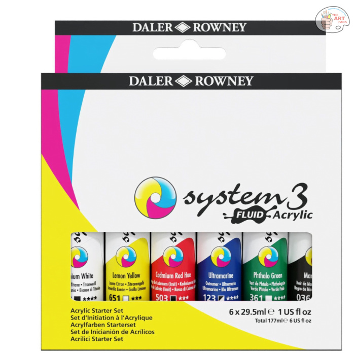 Daler Rowney SYSTEM3 Fluid Acrylic Set 6 x 29.5ml - Image 1