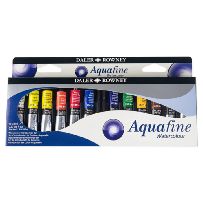 Daler-Rowney Aquafine Watercolour Introduction Set (12 x 8ml Tubes) - Image 1