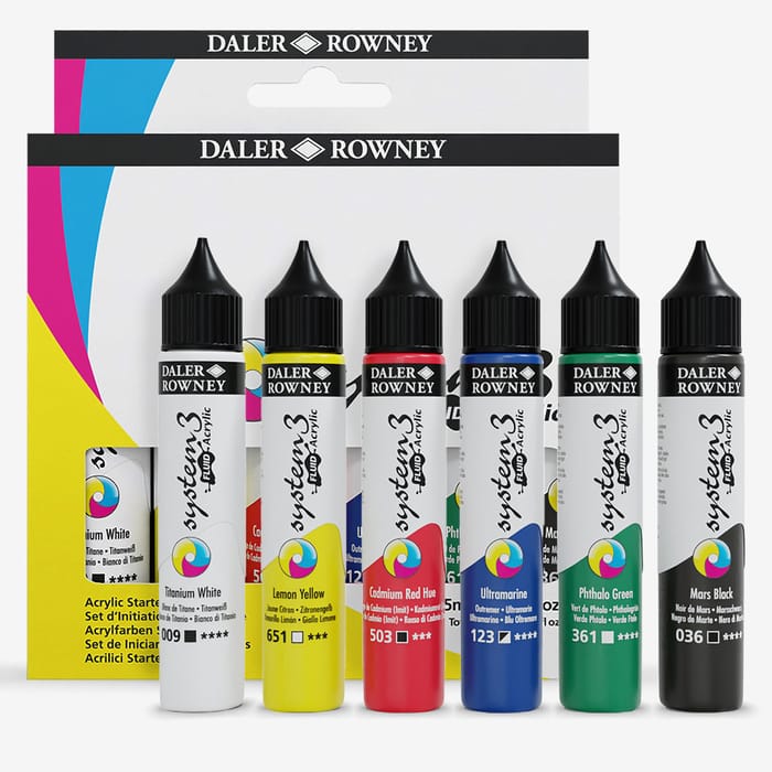 adfs6 Daler Rowney SYSTEM3 Fluid Acrylic Set 6 x 29.5ml 139029101 - Image 1