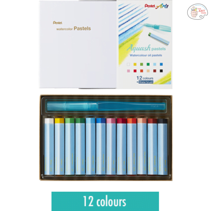 PENTEL Aquash watercolour oil pastels and water brush 12 COLOUR SET - Image 3