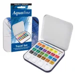 Daler-Rowney Aquafine Watercolour Travel Tin with 1 Brush & 1 Palette (24 Half Pans) - Image 3