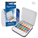 Daler-Rowney Aquafine Watercolour Travel Tin with 1 Brush & 1 Palette (24 Half Pans) - Image 3