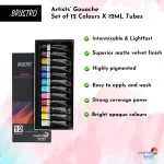 Brustro Artists Gouache Colour Set of 12 Colours X 12ML Tubes - Image 6