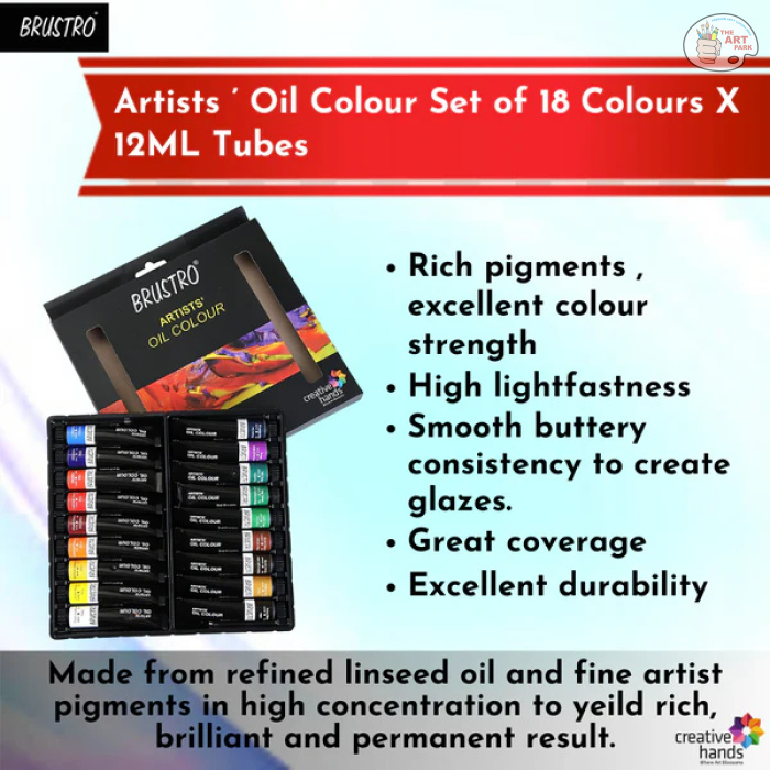 BRUSTRO Artists’ Oil Colour Set of 18 Colours X 12ML Tubes - Image 6