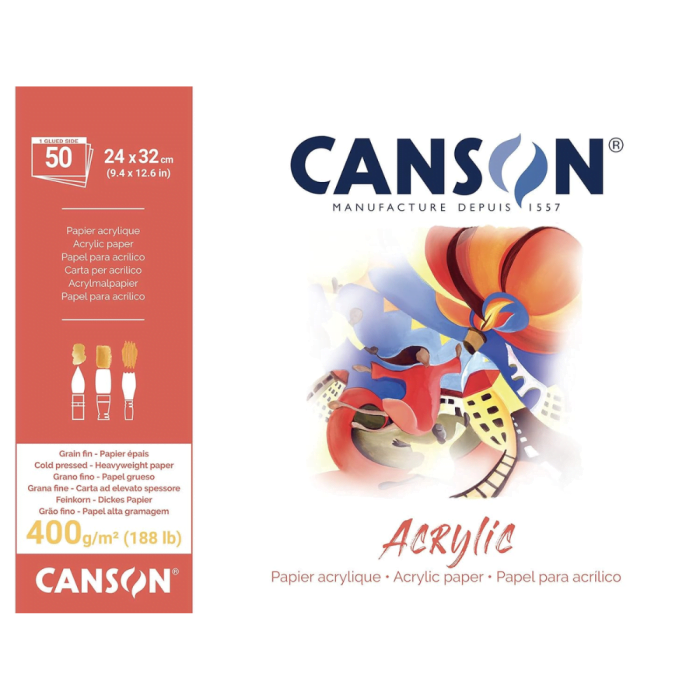 pentel (11) Canson acrylic paper - cold press 400 gsm - 32 x 24 cm - block of 50 sheets - Image 1