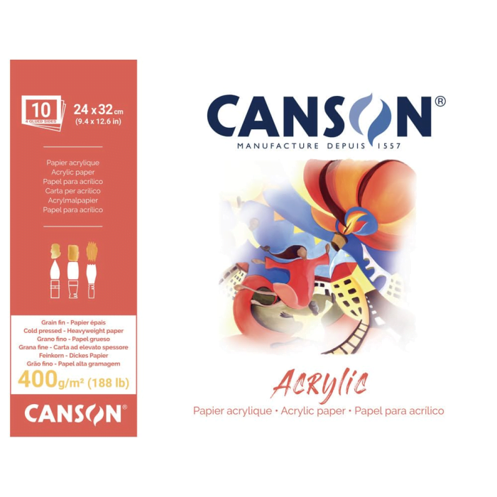 pentel (8) Canson acrylic paper - cold press 400 gsm - 24 x 32 cm - block of 10 sheets - Image 1