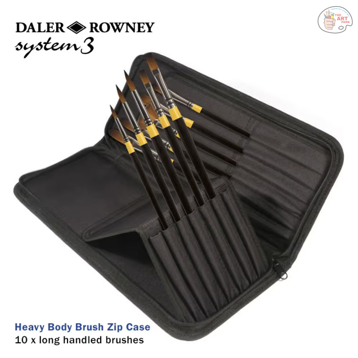 Daler-Rowney System3 Long Handle Brush Zip Cases Heavy Body Set (10 x Brushes) - Image 4