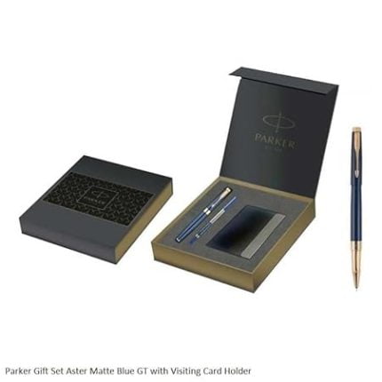 PARKER GIFT SET ASTER MATTE BLUE GT ROLLER BALL PEN WITH FREE CARD HOLDER