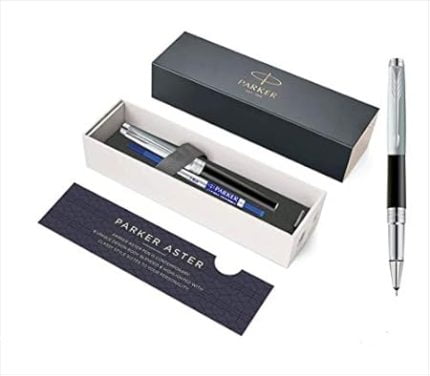 Parker Aster Silver Black Rollerball Pen With Chrome Trims