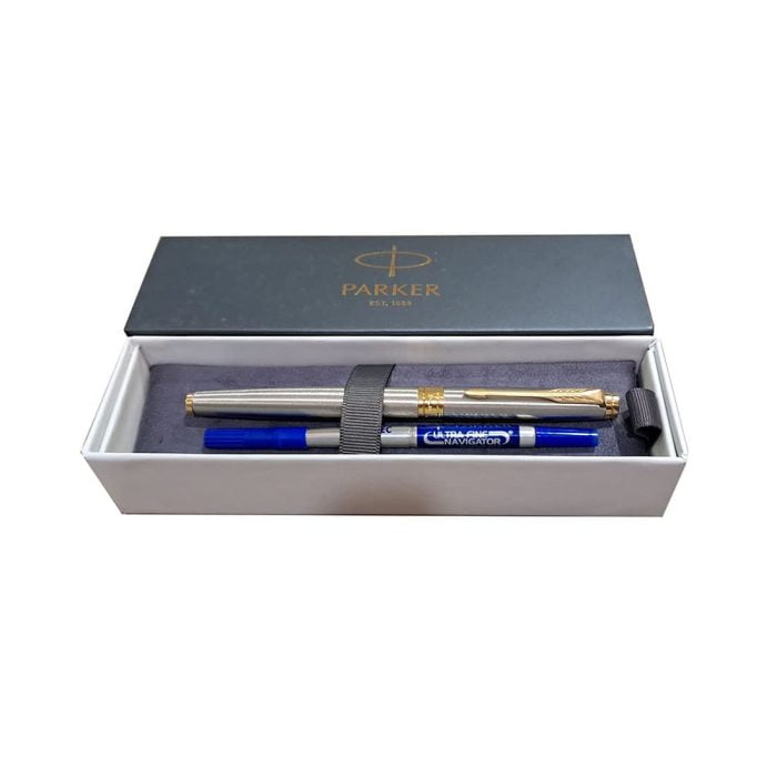 PARKER ASTER BRUSHED METAL GOLD TRIM ROLLER PEN - Image 4