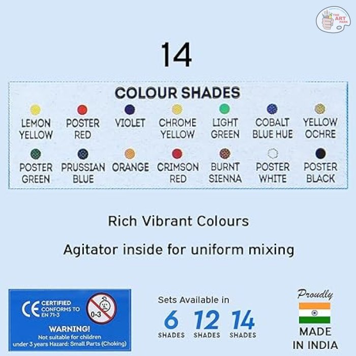 DOMS 14 Shades Poster Colours | Rich & Vibrant Colors | Free Agigator & Brush Inside For Uniform Mixing | Non-Toxic & Safe For Childrens - Image 3