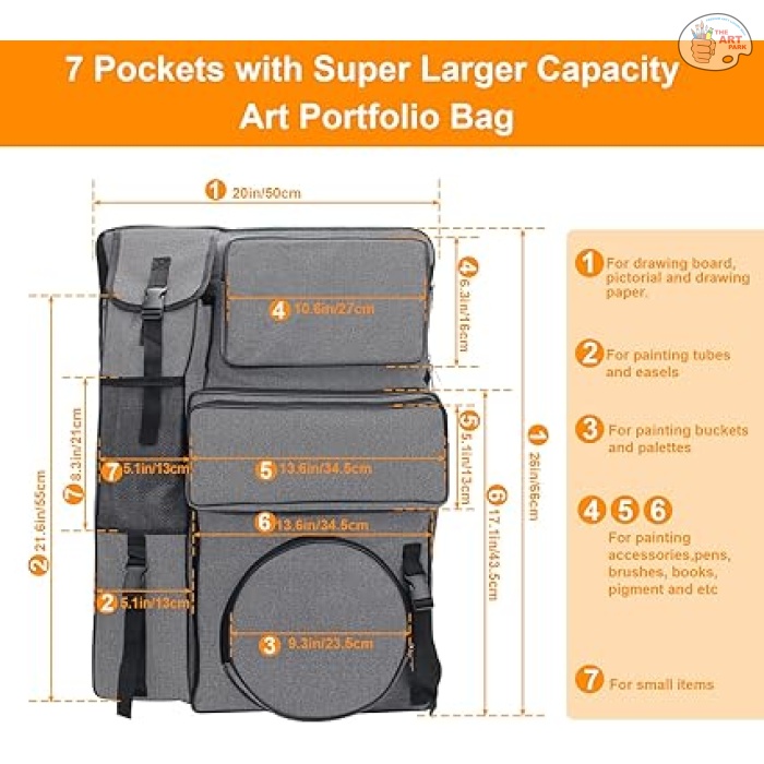 Art Portfolio Carry Bag 20" x 26", Canvas Art Portfolio Backpack Traveling Outdoor Drawing Portfolio Case Large Capacity Artist Carrying Bag/Tote Bag for Drawing Board, Screen, Accessories - Image 5