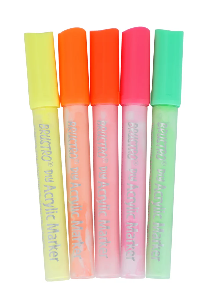 Brustro Acrylic (DIY) Marker Set of 5 NEON (Fluorescent Shades) for Craftworks, School Projects, and Other Presentations - Image 3